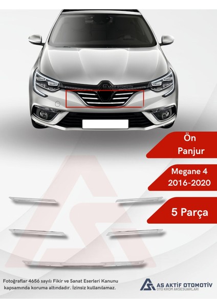 Renault Megane 4 Hb 5d/sd Ön Panjur 5 Parça 2016 ve Üzeri Krom Paslanmaz Çelik