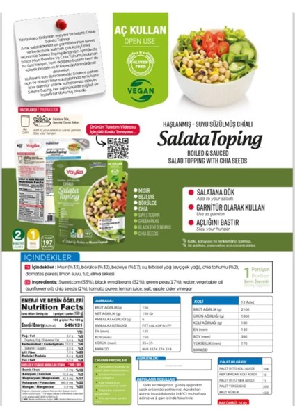 Haşlanmış Suyu Süzülmüş Chialı Salata Toping 150 gr