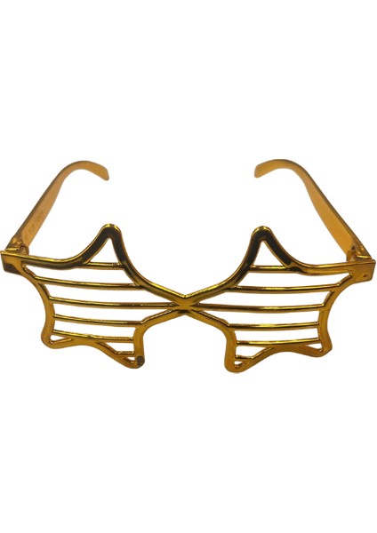 Parti Gözlük Plastik Camsız Panjur Yıldız Şekilli Gold 14X6 cm