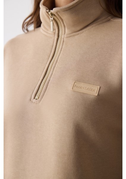 Bej Yarım Fermuarlı Maura Sweatshirt - Saude Koleksiyonu modelleri