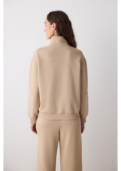 Bej Yarım Fermuarlı Maura Sweatshirt - Saude Koleksiyonu indirimleri
