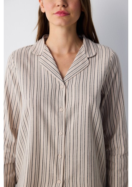 Emma Striped Gri Gömlek Pantolon Pijama Takımı