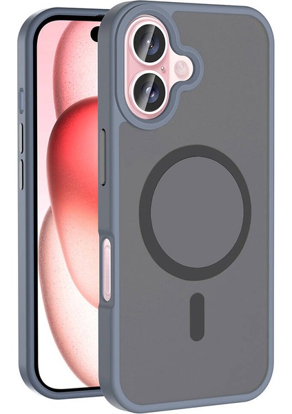 iPhone 16 Plus Kılıf Magsafe Şarj Özellikli Mat Arka Yüzey Sio Kapak-Gri