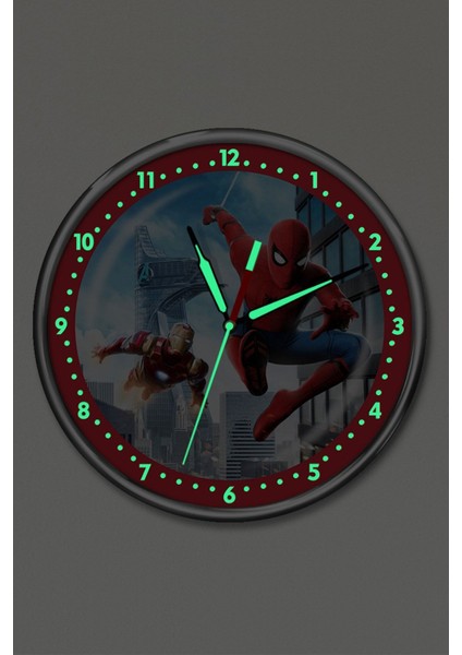 Premium Gece Parlayan Örümcek Adam Çocuk Odası Duvar Saati