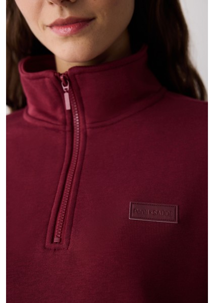 Bordo Yarım Fermuarlı Maura Sweatshirt - Saude Koleksiyonu