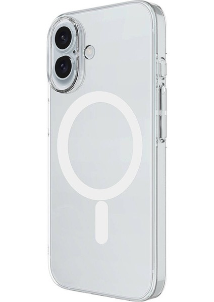 Apple iPhone 16 Plus Kılıf Magsafe Şarj Özellikli Şeffaf Tek Kamera Çerçeveli Porto Kapak-Şeffa