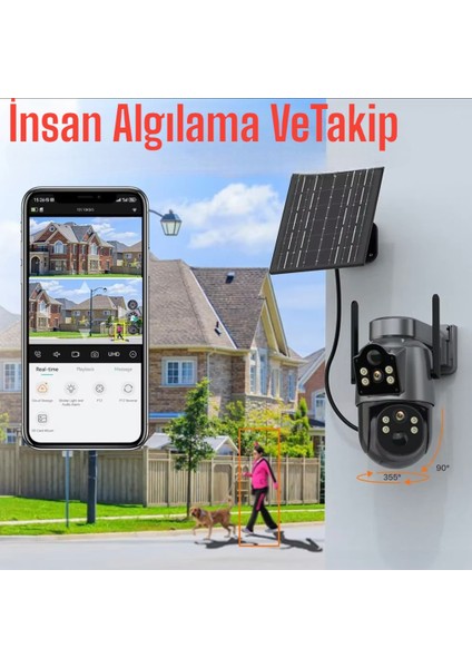 Çift Kameralı Wifi Solar Mini Ptz Kamera Icsee Xmeye Yazılım (Sim Kartlı Değildir)