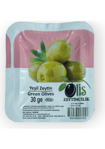 Kahvaltılık Yeşil Paket Zeytin Piknik 30 gr x 27 Adet Vakumlu Ambalaj