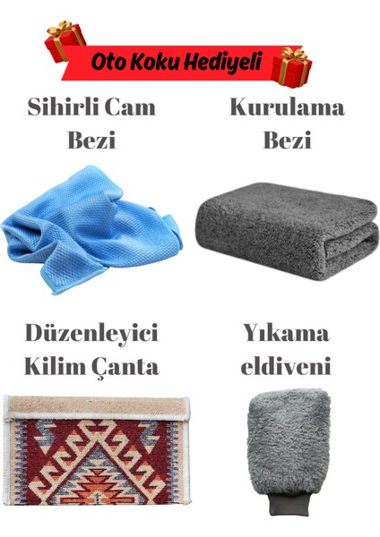 5'li Mikrofiber Oto Yıkama Seti - Kurulama Bezi,cam Bezi,oto Eldiveni,düzenleyici Çanta,oto Koku (Kırmızı)