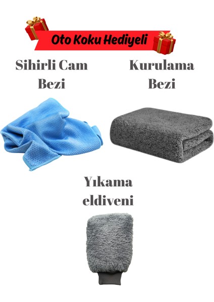 4'lü Mikrofiber Oto Yıkama Seti - Kurulama Bezi,cam Bezi,oto Eldiveni,oto Koku