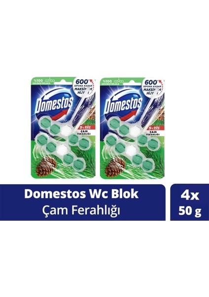 Wc Blok 5'li Güç Tuvalet Bloğu Çam Ferahlığı Maksimum Hijyen 100 gr x 2 Adet