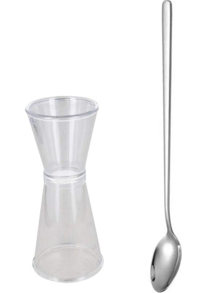 Kokteyl Seti 2li Jigger 2/4 cl Kokteyl Ölçeği Polikarbon ve Düz Kokteyl Kaşığı Karıştırıcı