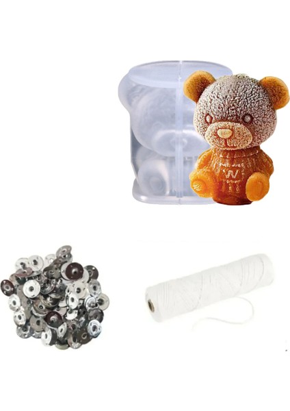 Ayı Silikon Kalıp Ayıcık Mum Fitil Tutacağı 10'lu + Mum Fitili 5 M Mum Yapımı Seti Silikon Mum Kabı