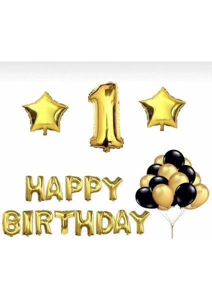 Parti Uzmanı 1 Yaş Happy Birthday Gold Set Doğum Günü Parti