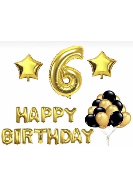 Parti Uzmanı 6 Yaş Happy Birthday Gold Set Doğum Günü Parti