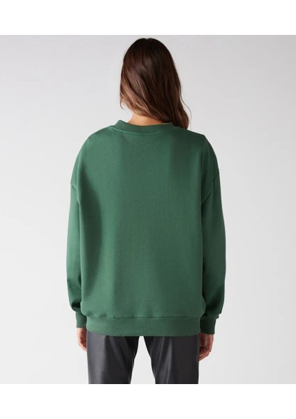 Kadın Bisiklet Yaka Içi Polarlı Kalın Sweatshirt-3 Iplik Şardonlu