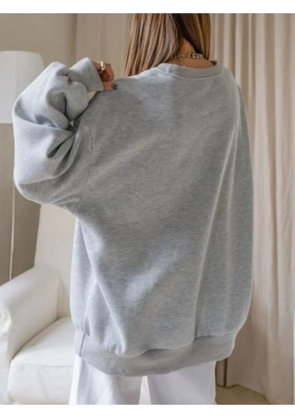 Kadın Bisiklet Yaka Içi Polarlı Kalın Sweatshirt-3 Iplik Şardonlu