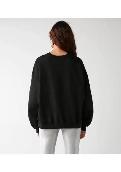 Kadın Bisiklet Yaka Içi Polarlı Kalın Sweatshirt-3 Iplik Şardonlu