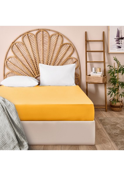 Soft Çift Kişilik Düz Kenar Çarşaf - Hardal - 240x260 cm