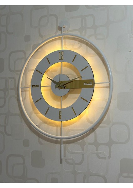 Metal Camlı Duvar Saati (60 x 80 cm Büyük Boy) Işıklı Gerçek Cam Duvar Saati Modern Tasarım