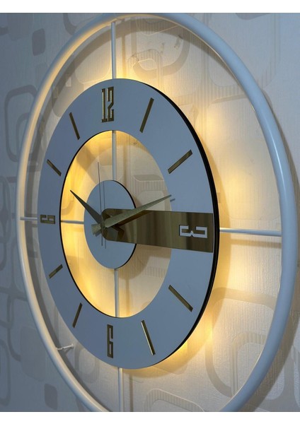 Metal Camlı Duvar Saati (60 x 80 cm Büyük Boy) Işıklı Gerçek Cam Duvar Saati Modern Tasarım