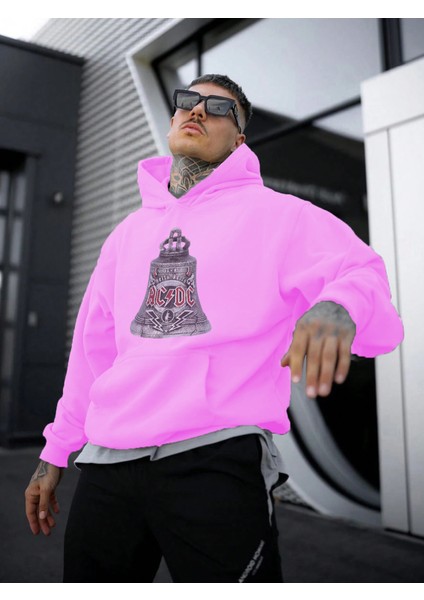 Acdc Baskılı Oversize Pembe Renk 3 Iplik Sweatshirt