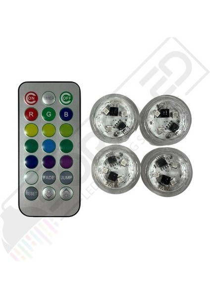 Sualtı Kumandalı - Pilli Rgb Nargile LED Işığı Su Geçirmez 4led+1kumanda