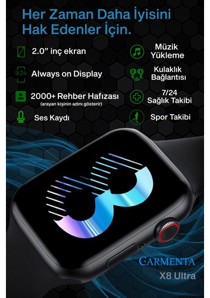 X8 Ultra Akıllı Saat Elite Serisi -2.0 Inç Ios ve Android Uyumlu Arama Yapan Akıllı Saat