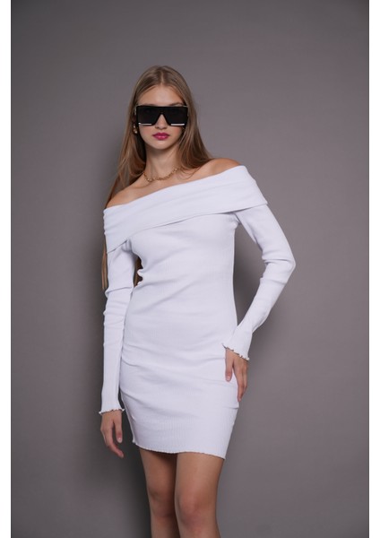 Kadın Kayık Yaka Kaşkorse Bodycon Elbise 22542 Beyaz fiyatları