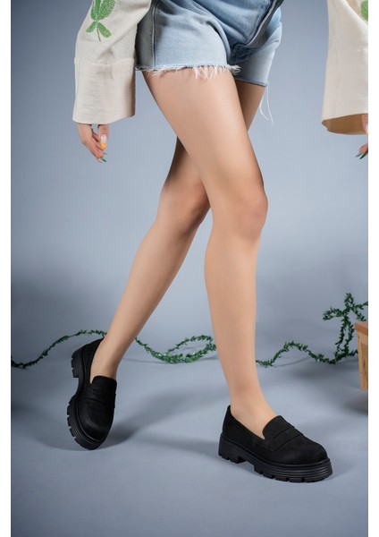 Kadın Loafer Ayakkabı Düz Taban Vegan Deri Şık Siyah Renk fiyatları