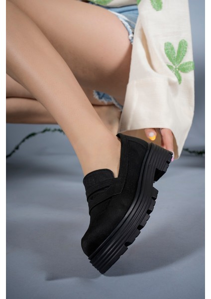 Kadın Loafer Ayakkabı Düz Taban Vegan Deri Şık Siyah Renk indirimleri