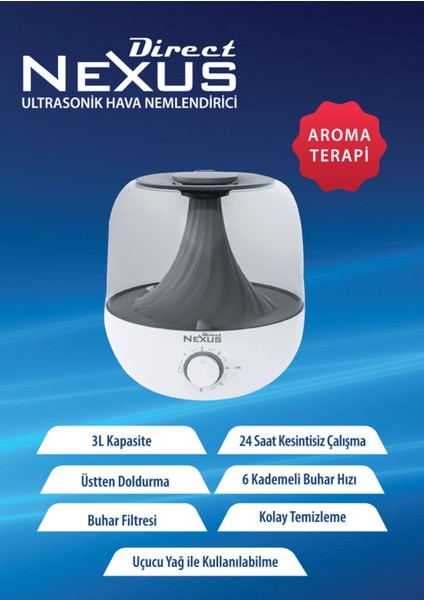 Ultrasonik Buhar Makinesi Humudifier / Aromaterapi Cihazı Diffüzör 3 Litre