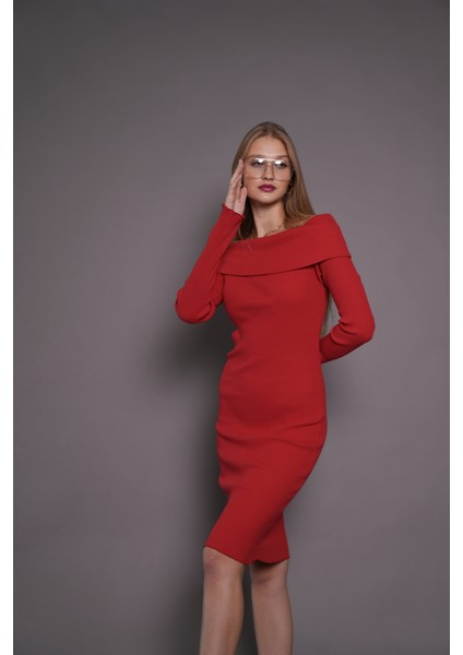 Kadın Kayık Yaka Kaşkorse Bodycon Elbise 22542 Kırmızı fiyatları