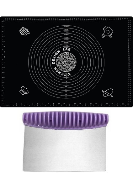 2'li Set Siyah 45X65 cm Silikon Hamur Açma Matı ve Çelik Spatula Hamur