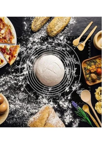 2'li Set Siyah 45X65 cm Silikon Hamur Açma Matı ve Çelik Spatula Hamur fırsatları