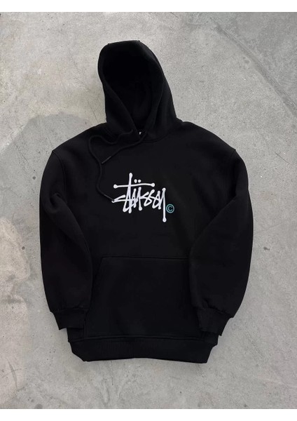 Üç Iplik Kapşonlu Baskılı Sweatshirt - Siyah fiyatları