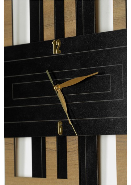 Şık dikdörtgen katmanlı ahşap duvar saati, modern stil, 38x50 cm, siyah renk