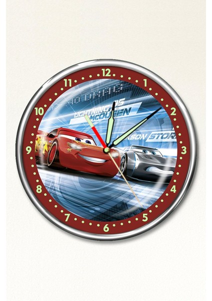 Kırmızı Gece Parlayan Şimşek Çocuk Odası Duvar Saati 30x30, Klasik Stil