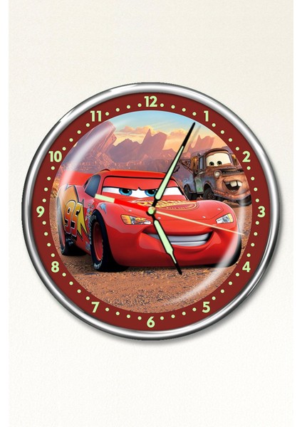 Kırmızı Gece Parlayan Çocuk Odası Duvar Saati 30x30, Klasik Stil