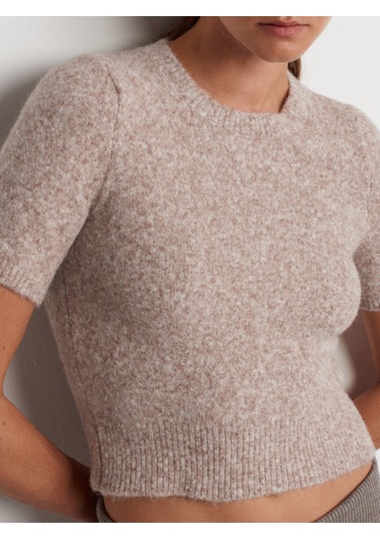 10651 Bisiklet Yaka Yumuşak Dokulu Kısa Kol Triko Kazak-Vizon M. fırsatları