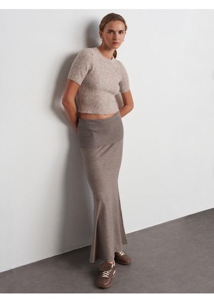 10651 Bisiklet Yaka Yumuşak Dokulu Kısa Kol Triko Kazak-Vizon M. indirimleri