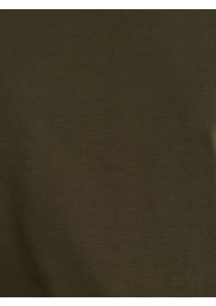 30312 Dekoratif Dikişli Bisiklet Yaka Tshirt-Koyu Haki fırsatları