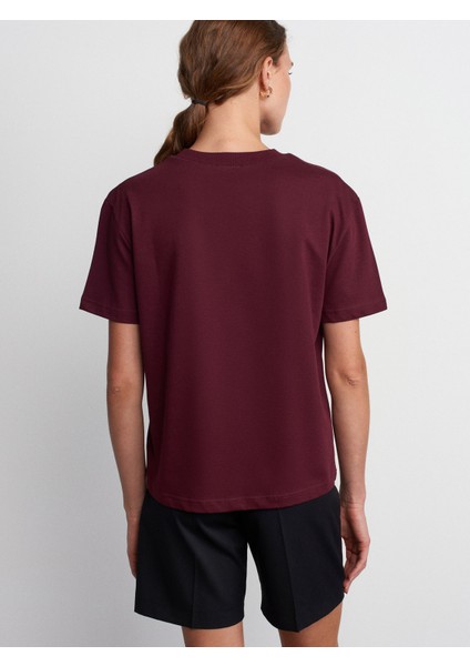 30312 Dekoratif Dikişli Bisiklet Yaka Tshirt-Bordo fiyatları