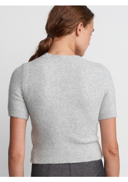 10651 Bisiklet Yaka Yumuşak Dokulu Kısa Kol Triko Kazak-Gri fiyatları