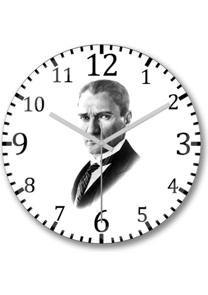 Cam bombeli Atatürk temalı duvar saati, modern tasarım, turuncu, 30x30 boyut