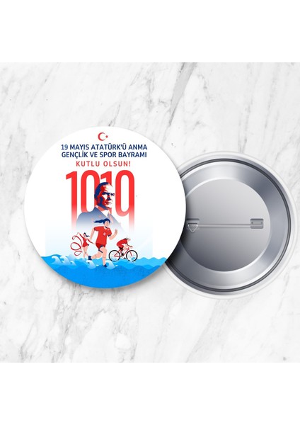 19 Mayıs Atatürk'ü Anma Gençlik ve Spor Bayramı Iğneli Yaka Rozeti 58 mm (Model No: 07)