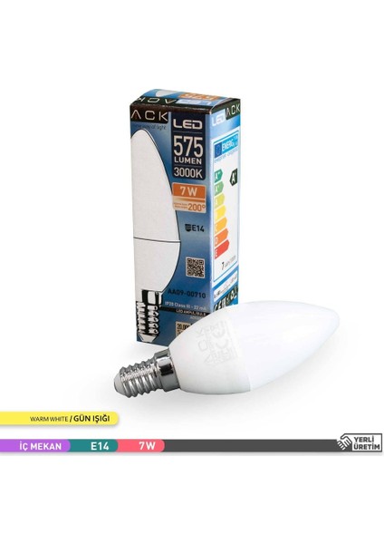 7W Buji LED Ampul Günışığı 575 Lümen Avize Ampulü Mum Ampul E14 Ince Duylu Ampul