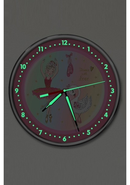 Pembe Gece Parlayan Balerin Çocuk Odası Duvar Saati, şık ve eğlenceli tasarım, 30x30 cm fiyatları