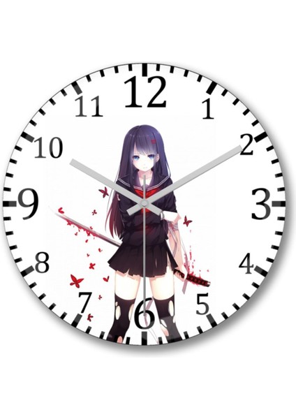 Anime temalı şık cam duvar saati, modern tasarım, 30x30 cm, beyaz renk