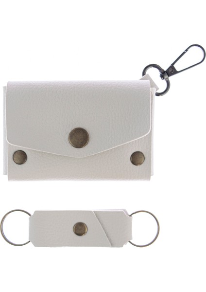 Buz Beyaz Renk Deri Kancalı Bozuk Para Cüzdan Seti, Özel Günler Için En Iyi Hediye